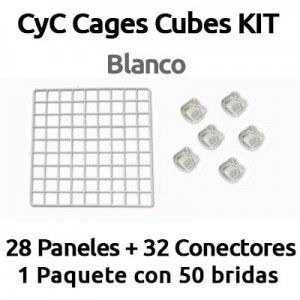 CagesCubes - KIT blanco para Jaulas CyC (28 paneles-32 conectores-50 bridas)